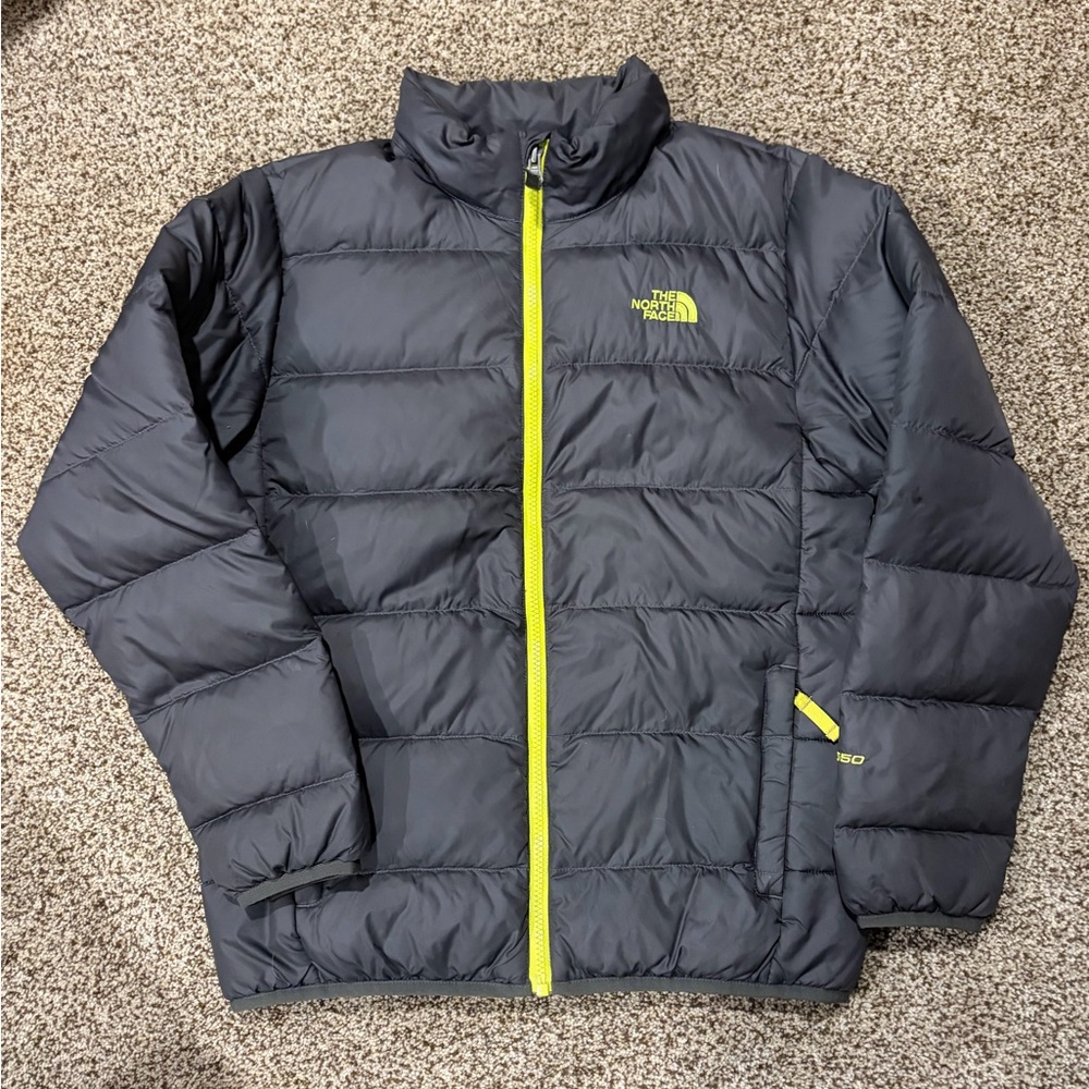 The North Face Kids Puffer Jacket - 550 insulation Gray w/ Neon Yellow